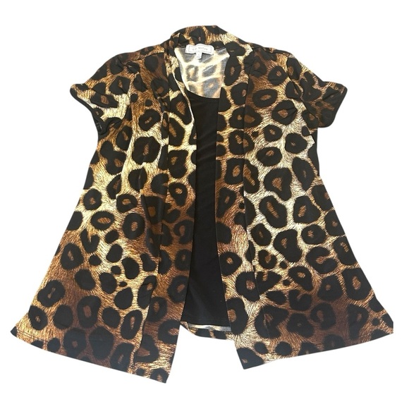 Liz McCoy Leopard Print Open Front Cardigan Top Animal Print - Picture 1 of 3